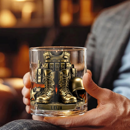 Personalized Military Whiskey Glass - Custom Veteran Gift