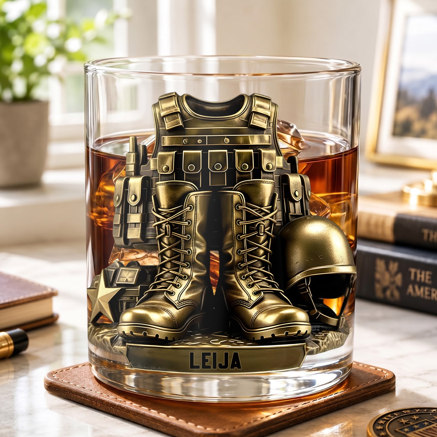 Personalized Military Whiskey Glass - Custom Veteran Gift