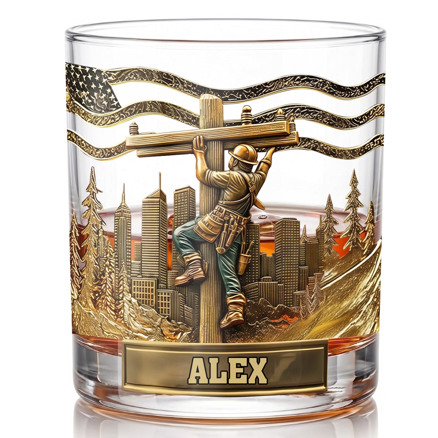 Personalized Lineworker Whiskey Glass - Custom Utility Worker Gift