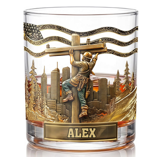 Personalized Lineworker Whiskey Glass - Custom Utility Worker Gift