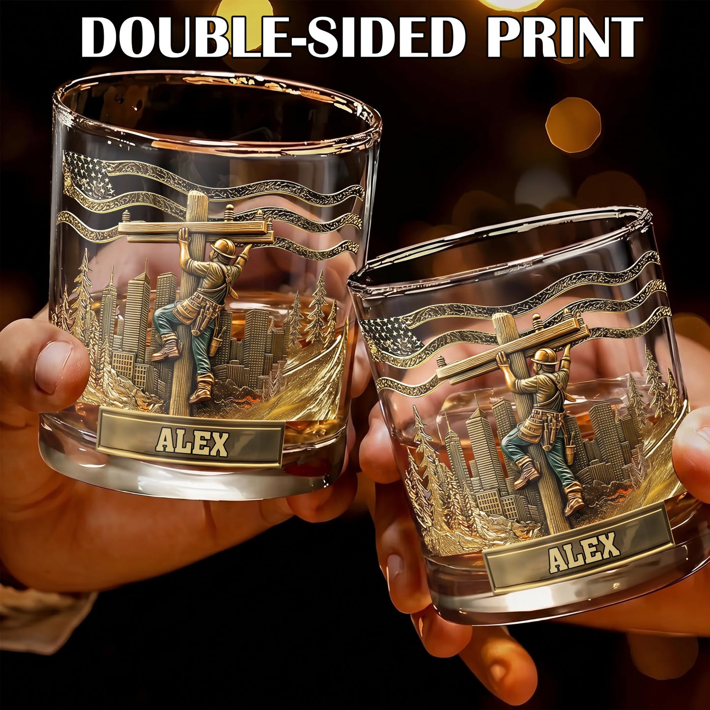 Personalized Lineworker Whiskey Glass - Custom Utility Worker Gift