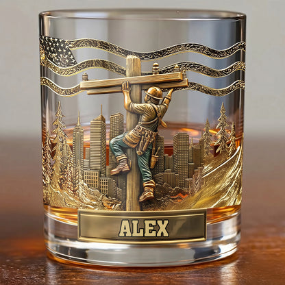Personalized Lineworker Whiskey Glass - Custom Utility Worker Gift