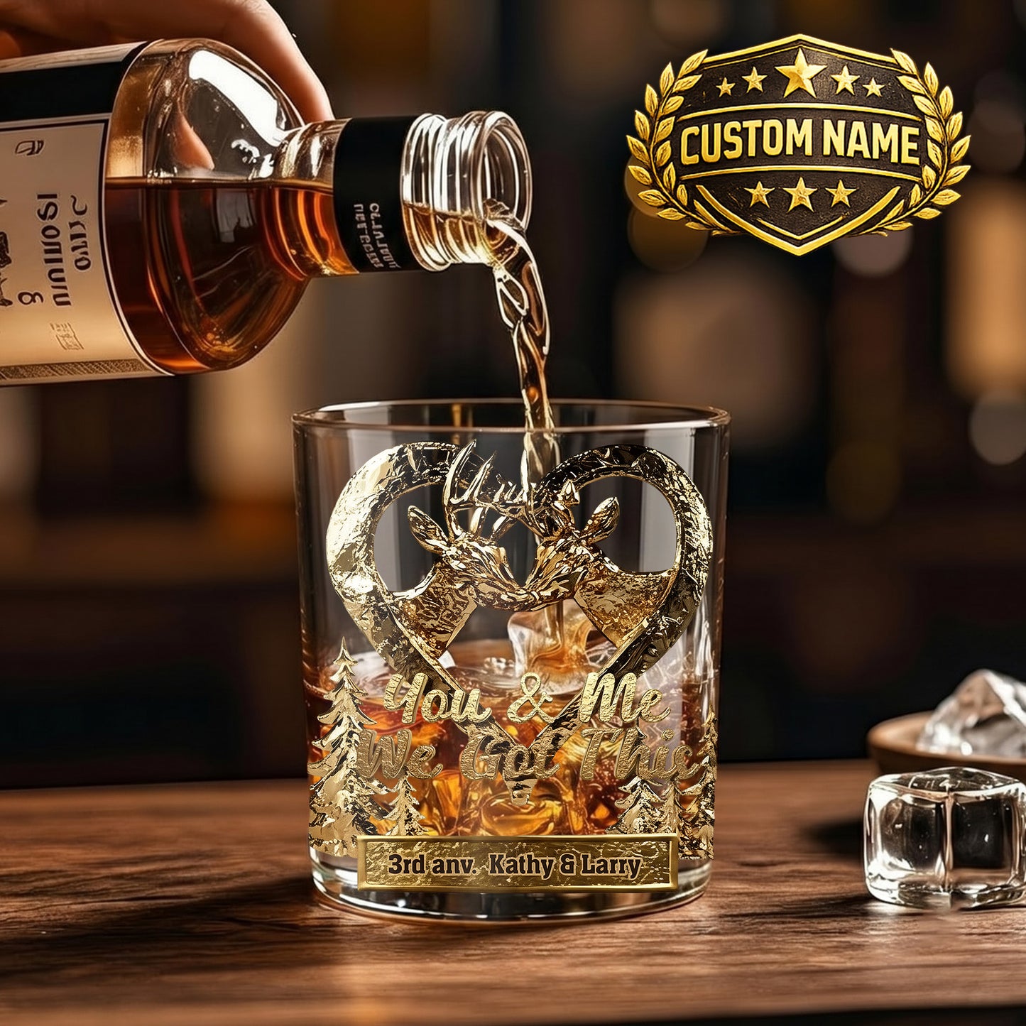 Personalized Hunting Whiskey Glass - Custom Couple Anniversary Gift