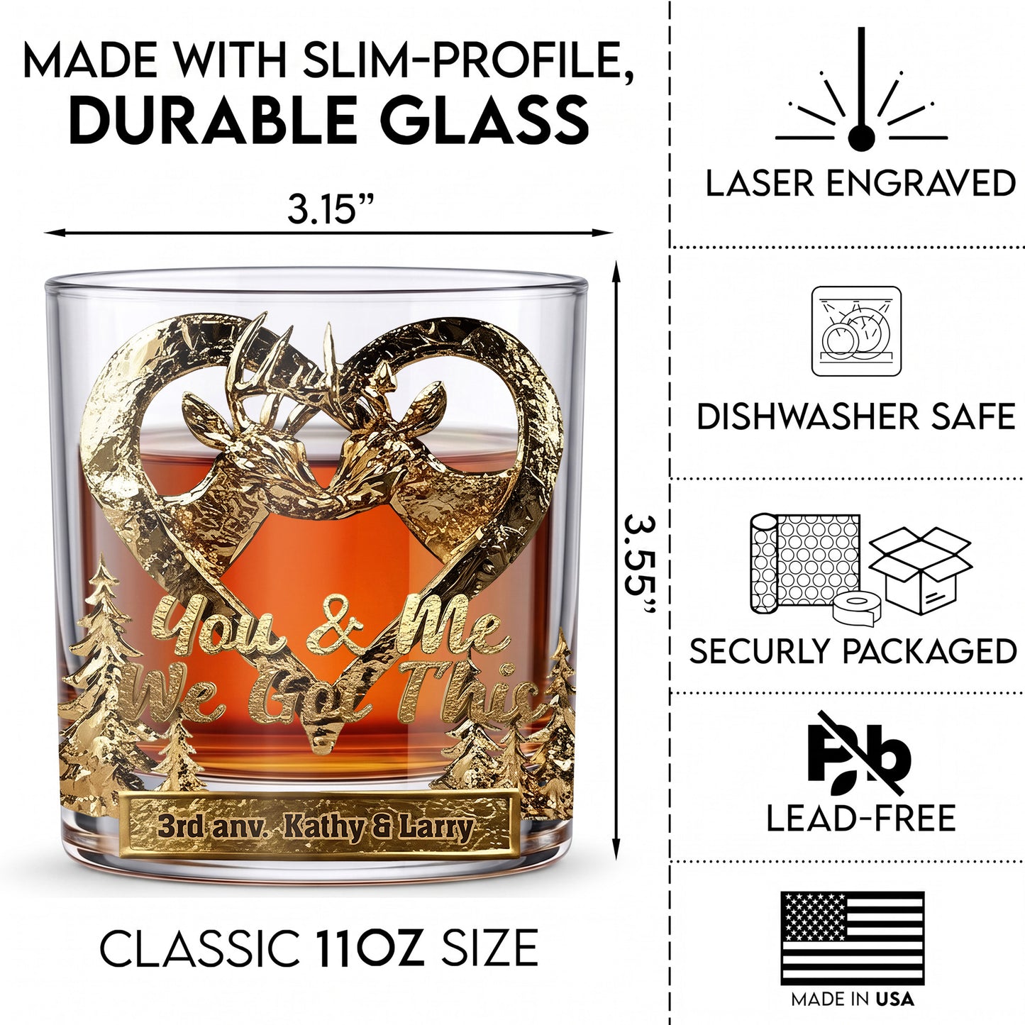 Personalized Hunting Whiskey Glass - Custom Couple Anniversary Gift