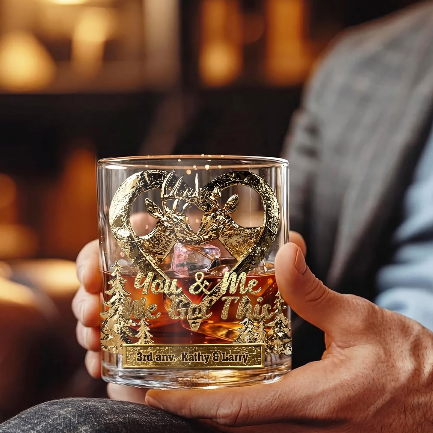 Personalized Hunting Whiskey Glass - Custom Couple Anniversary Gift