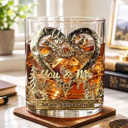 Personalized Hunting Whiskey Glass - Custom Couple Anniversary Gift