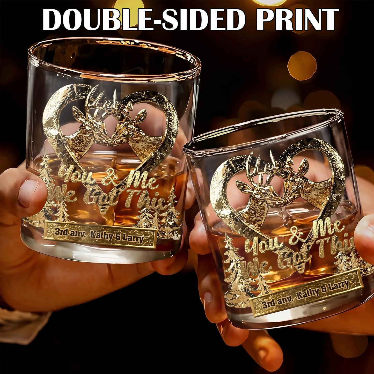 Personalized Hunting Whiskey Glass - Custom Couple Anniversary Gift