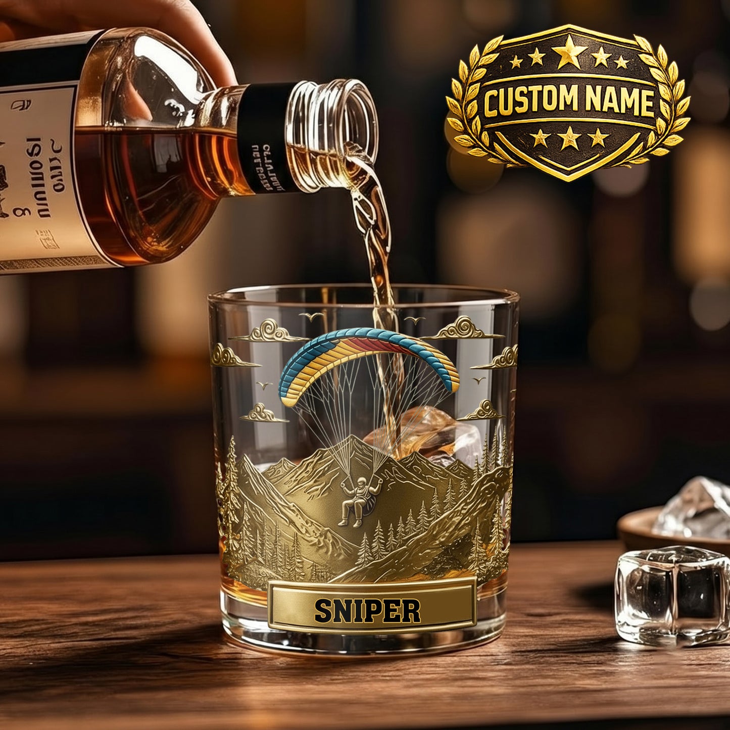 Personalized Paragliding Whiskey Glass - Custom Sky Master Gift
