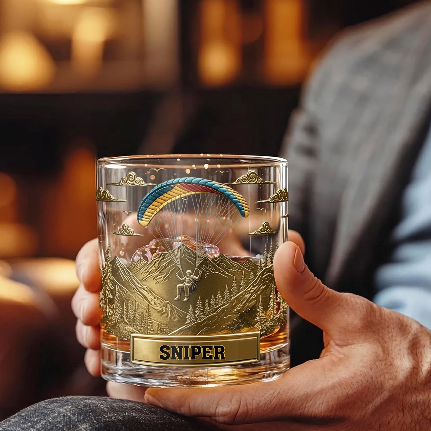 Personalized Paragliding Whiskey Glass - Custom Sky Master Gift
