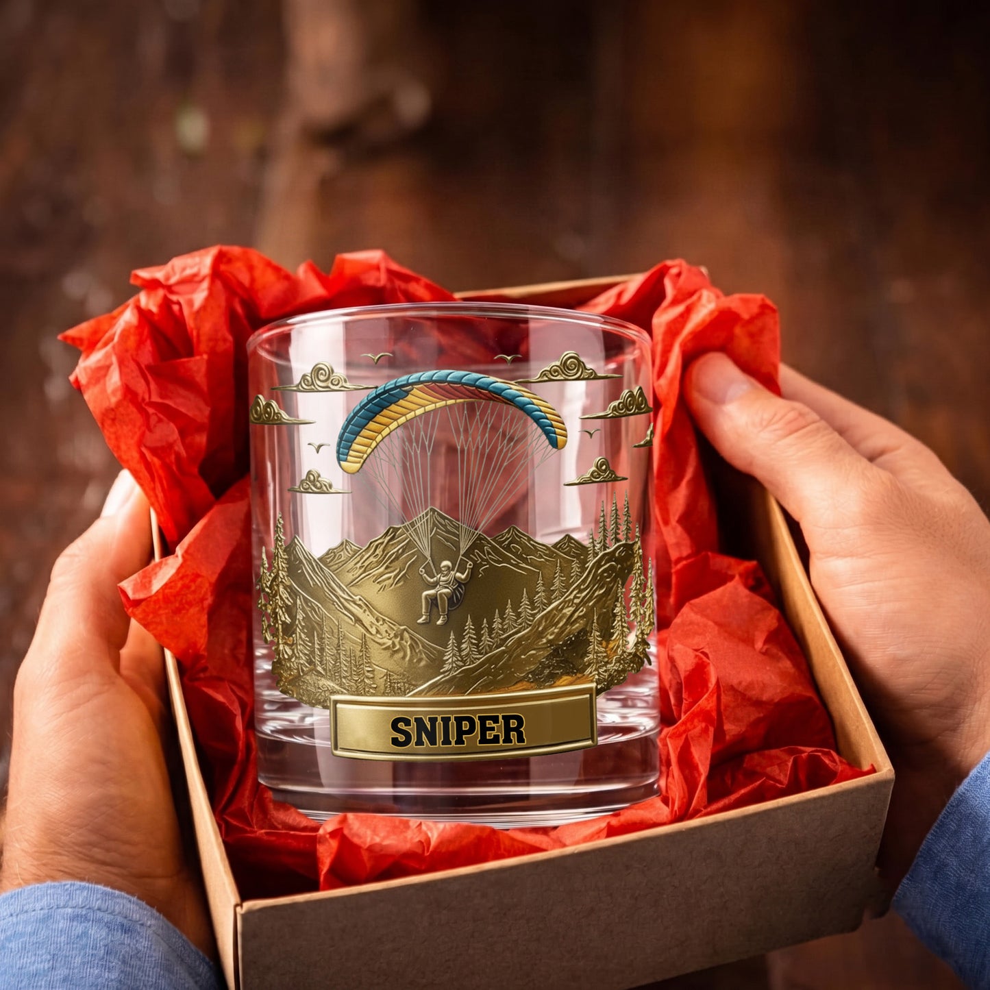 Personalized Paragliding Whiskey Glass - Custom Sky Master Gift