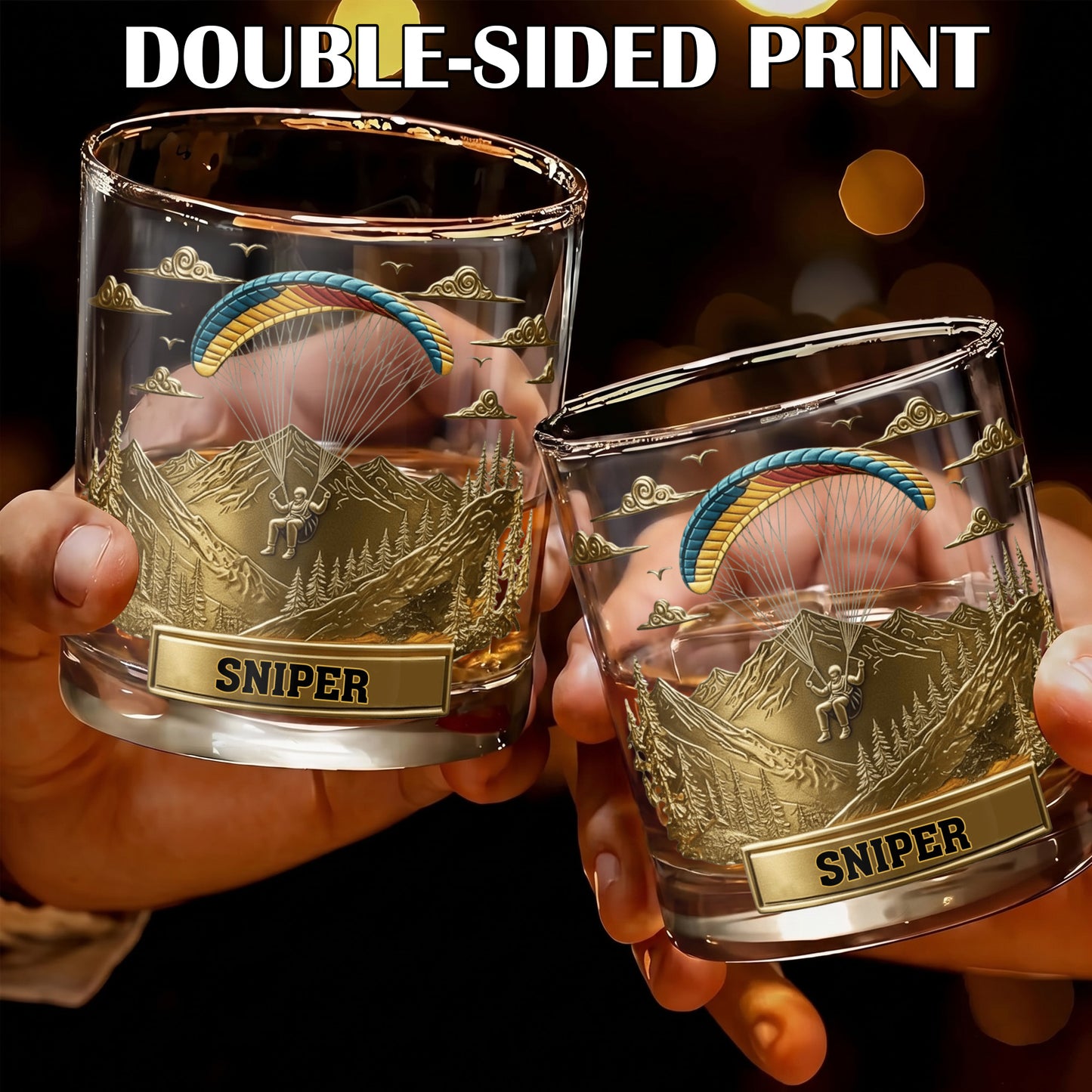 Personalized Paragliding Whiskey Glass - Custom Sky Master Gift