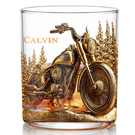 Personalized Motorcycle Whiskey Glass - Custom Biker Gift