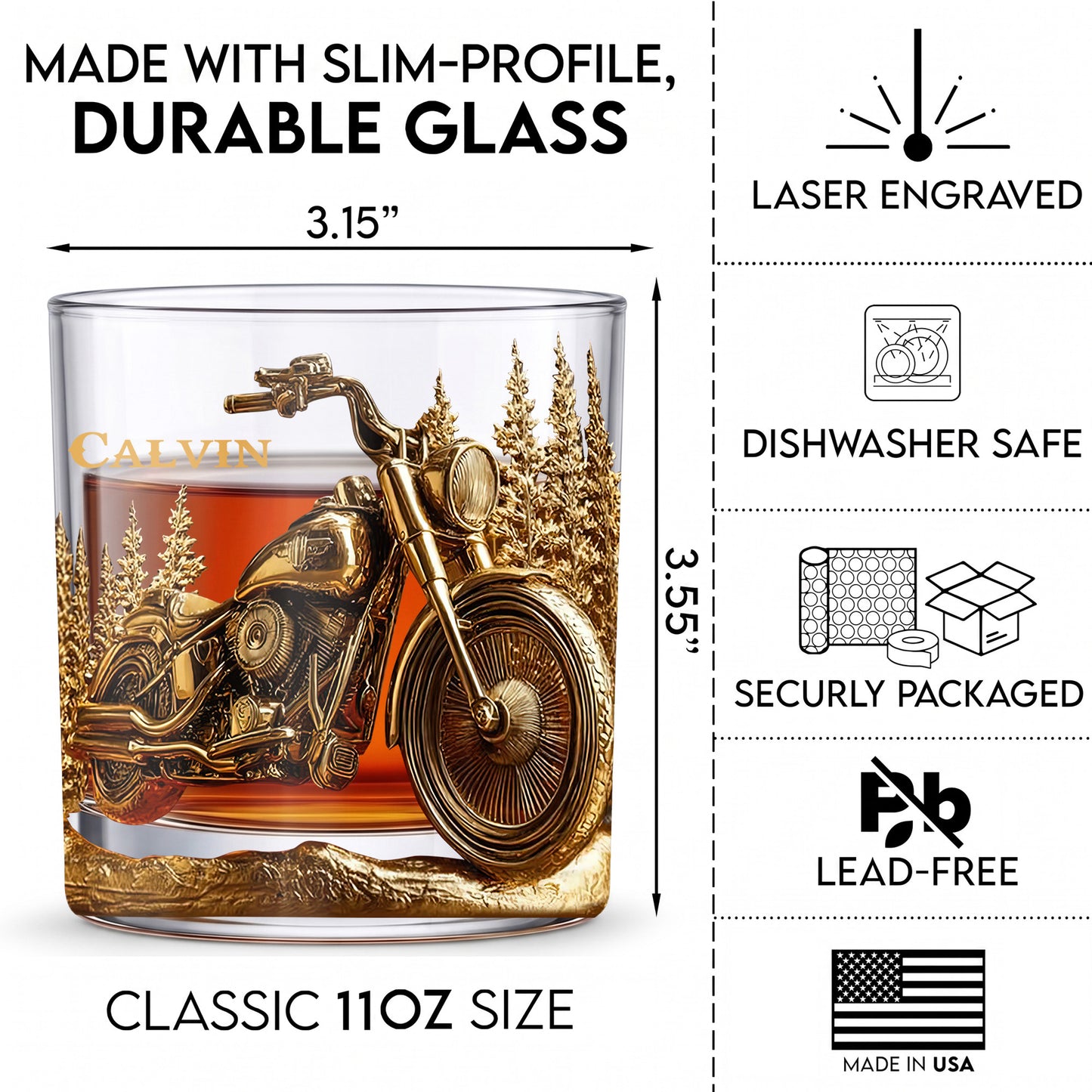 Personalized Motorcycle Whiskey Glass - Custom Biker Gift