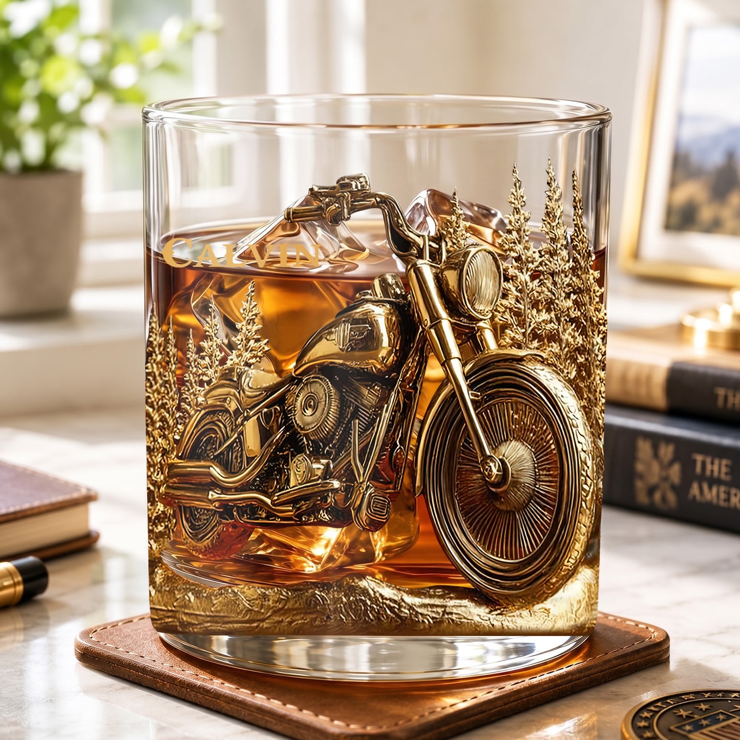 Personalized Motorcycle Whiskey Glass - Custom Biker Gift