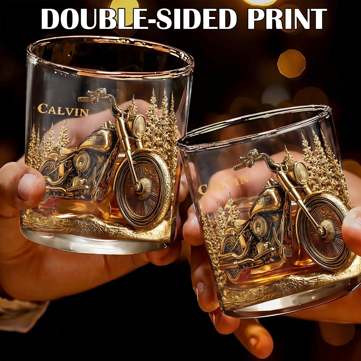 Personalized Motorcycle Whiskey Glass - Custom Biker Gift