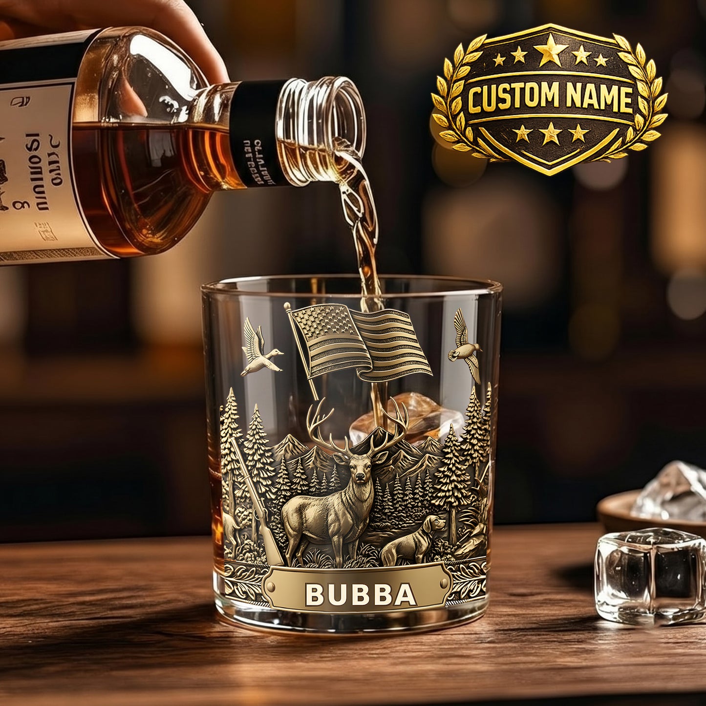 Personalized Hunting Whiskey Glass - Custom Hunter Gift