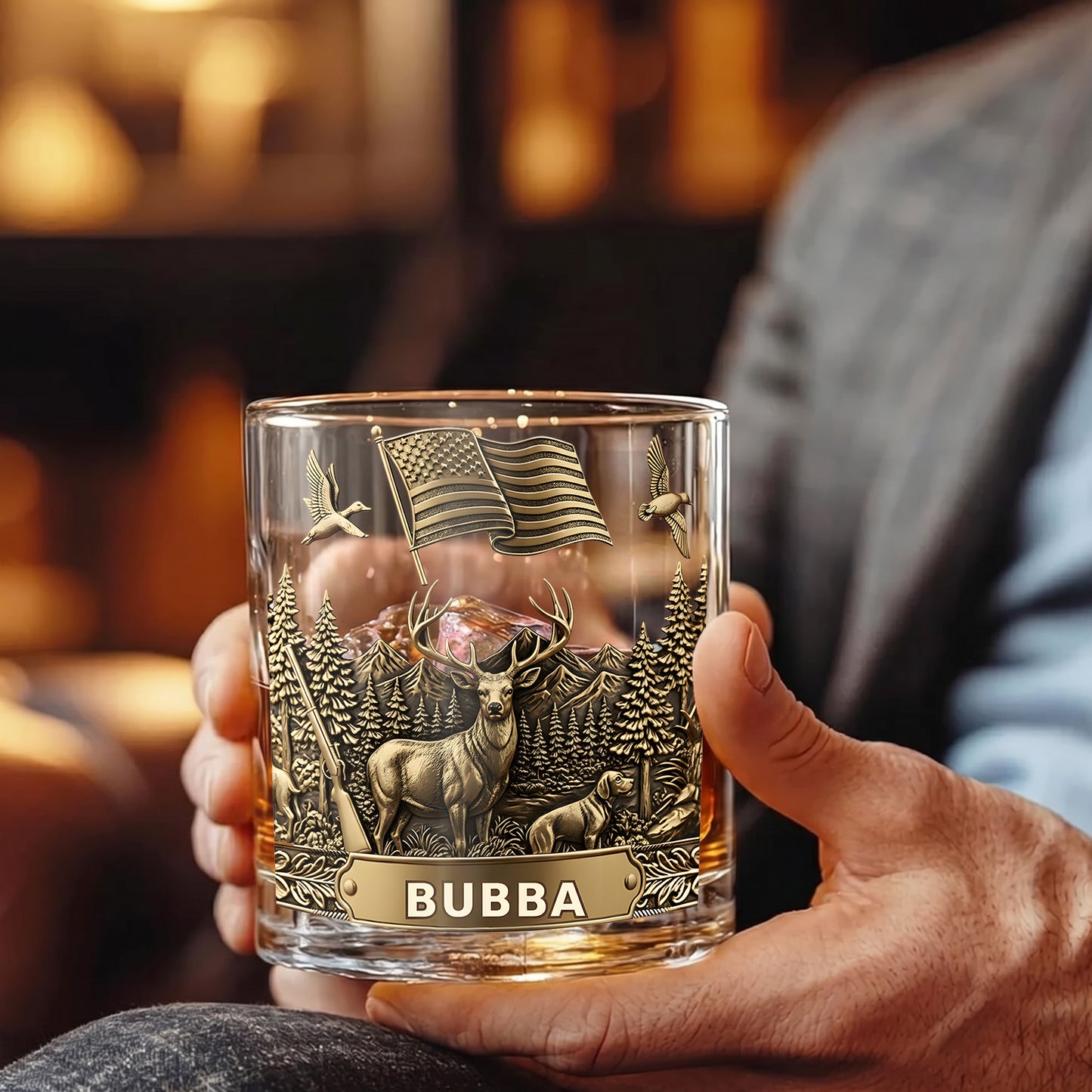 Personalized Hunting Whiskey Glass - Custom Hunter Gift