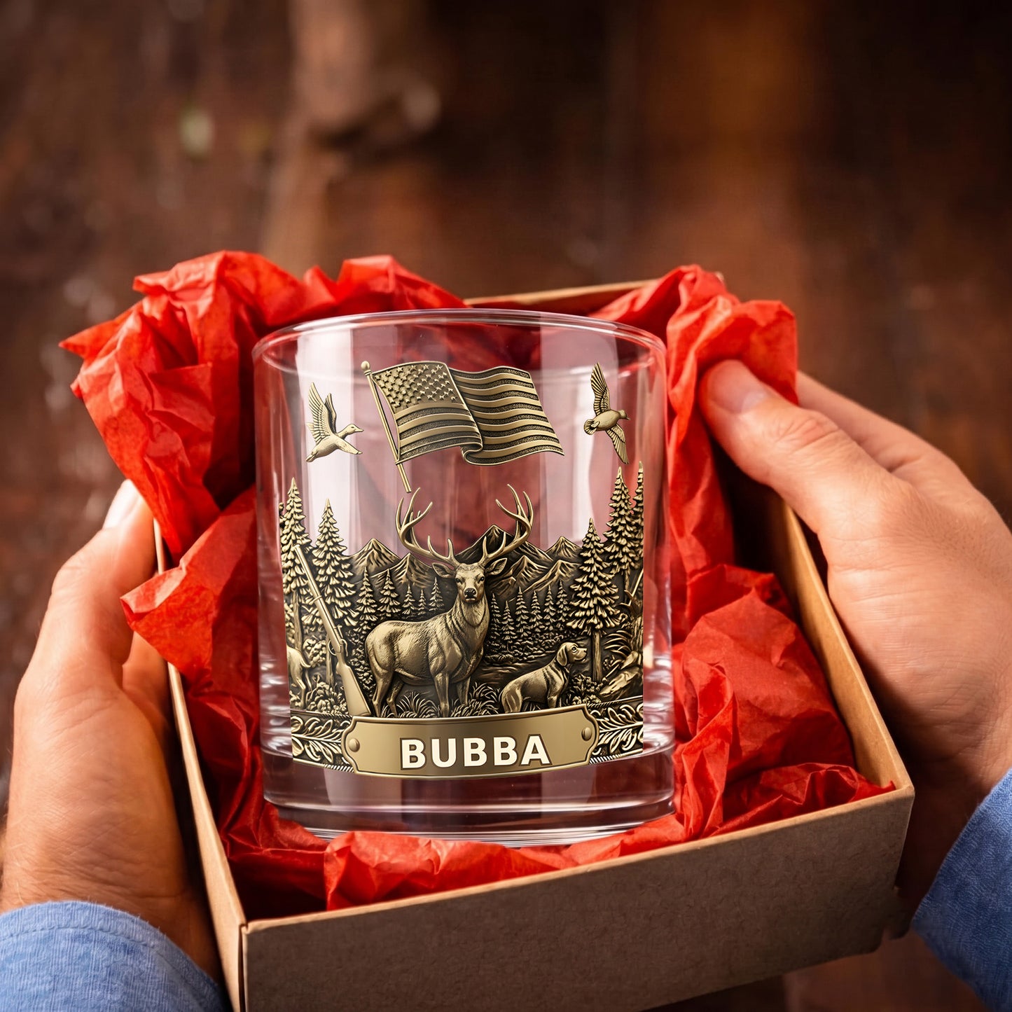 Personalized Hunting Whiskey Glass - Custom Hunter Gift