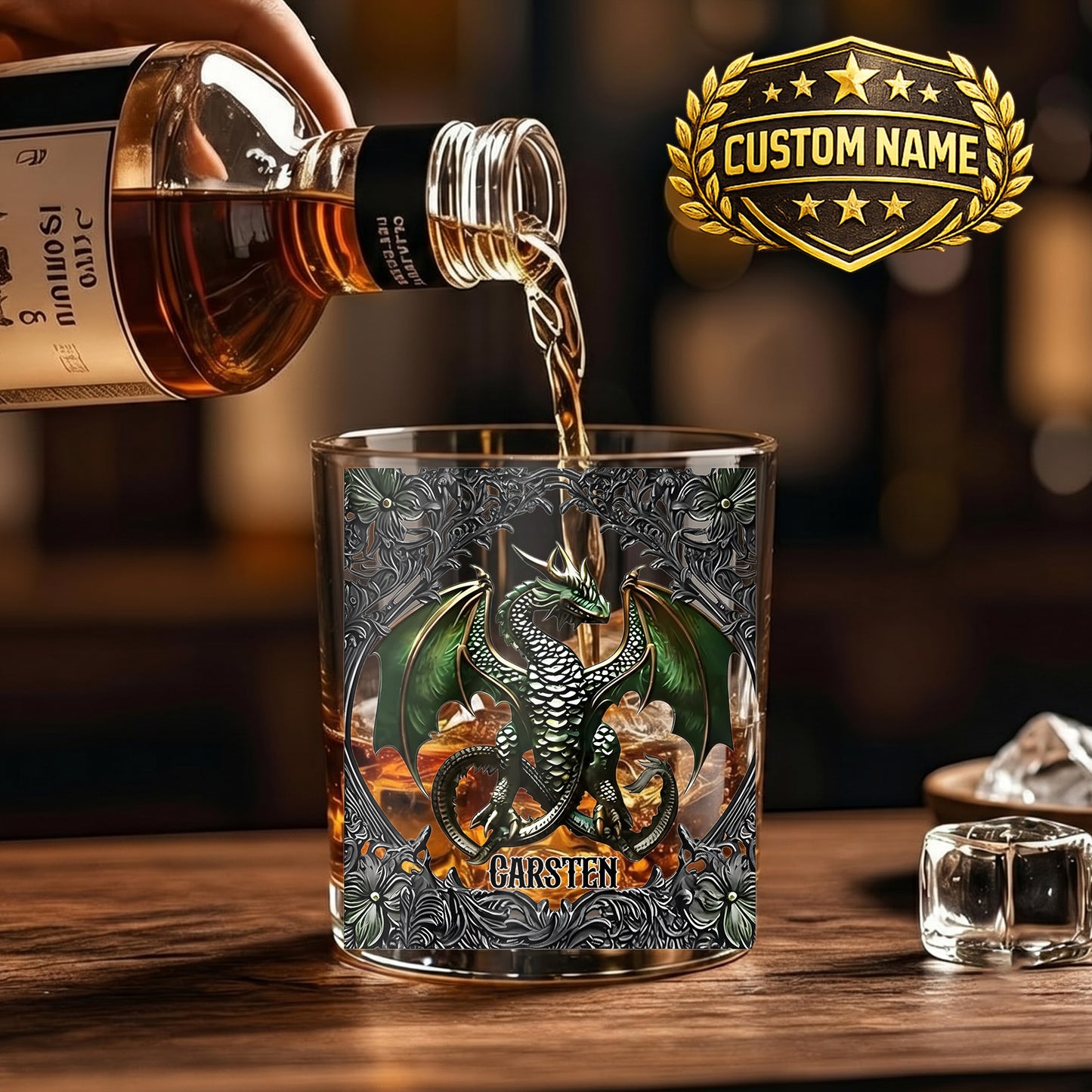 Personalized Dragon Whiskey Glass - Custom Fantasy Barware Gift