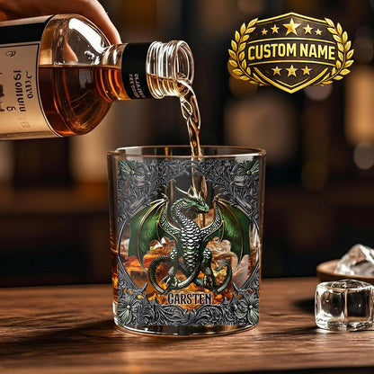 Personalized Dragon Whiskey Glass - Custom Fantasy Barware Gift