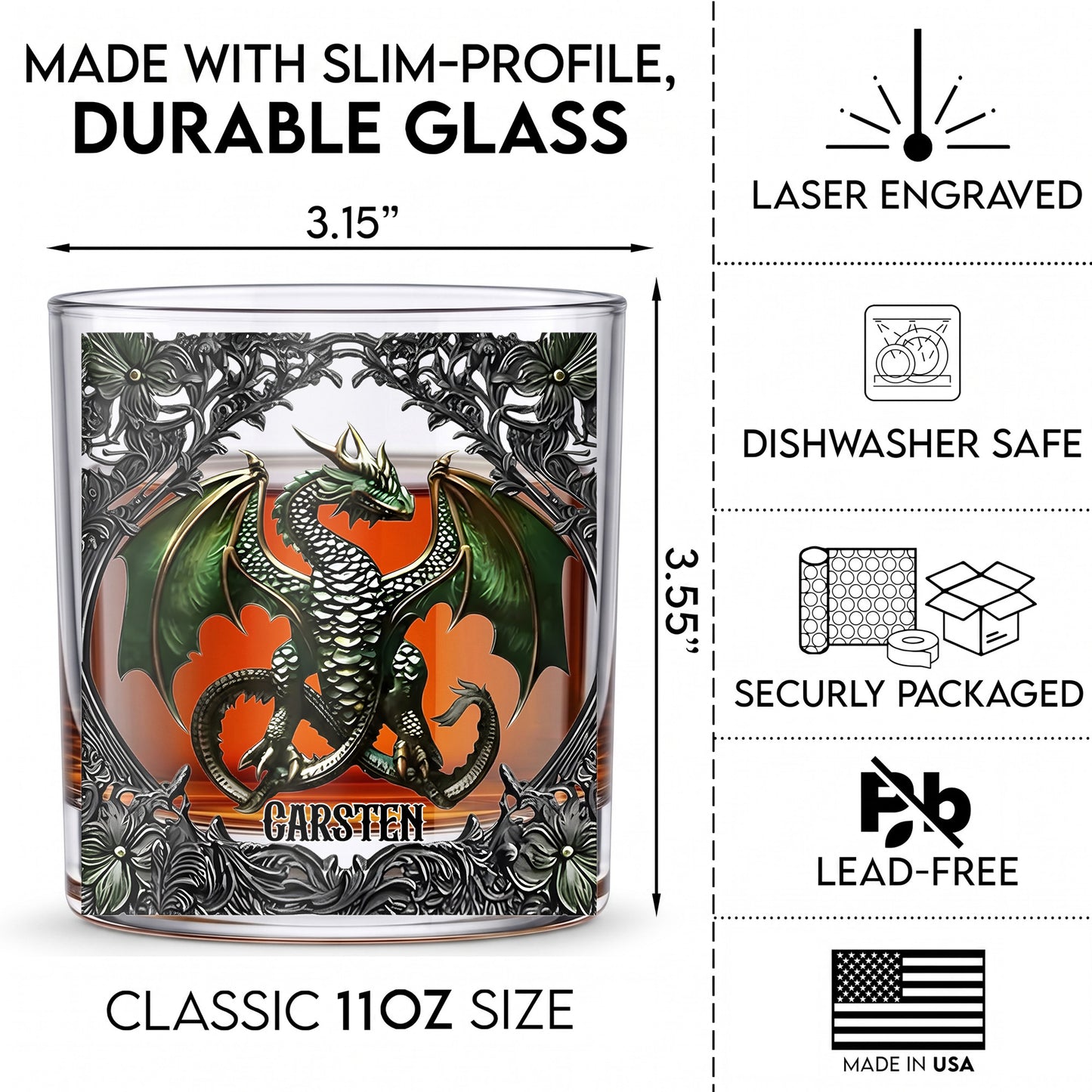 Personalized Dragon Whiskey Glass - Custom Fantasy Barware Gift
