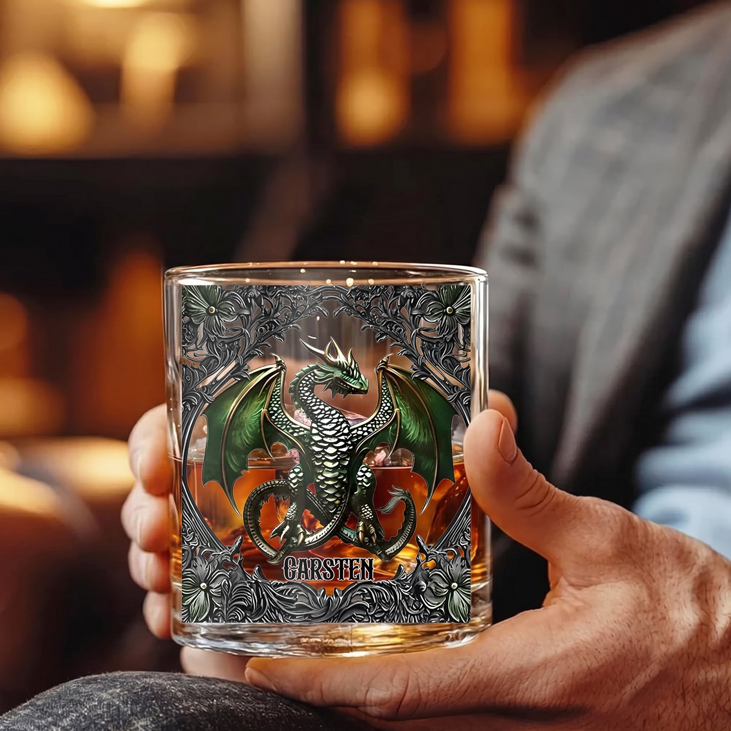 Personalized Dragon Whiskey Glass - Custom Fantasy Barware Gift