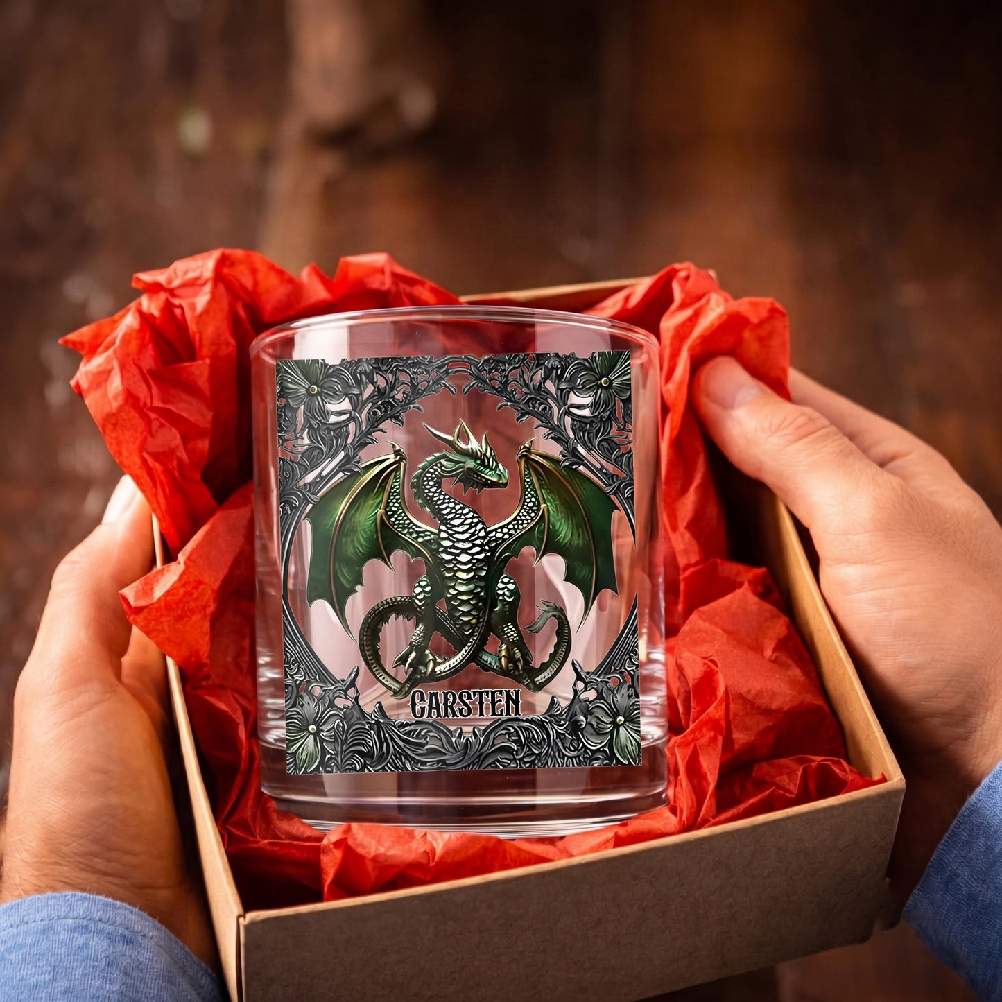 Personalized Dragon Whiskey Glass - Custom Fantasy Barware Gift
