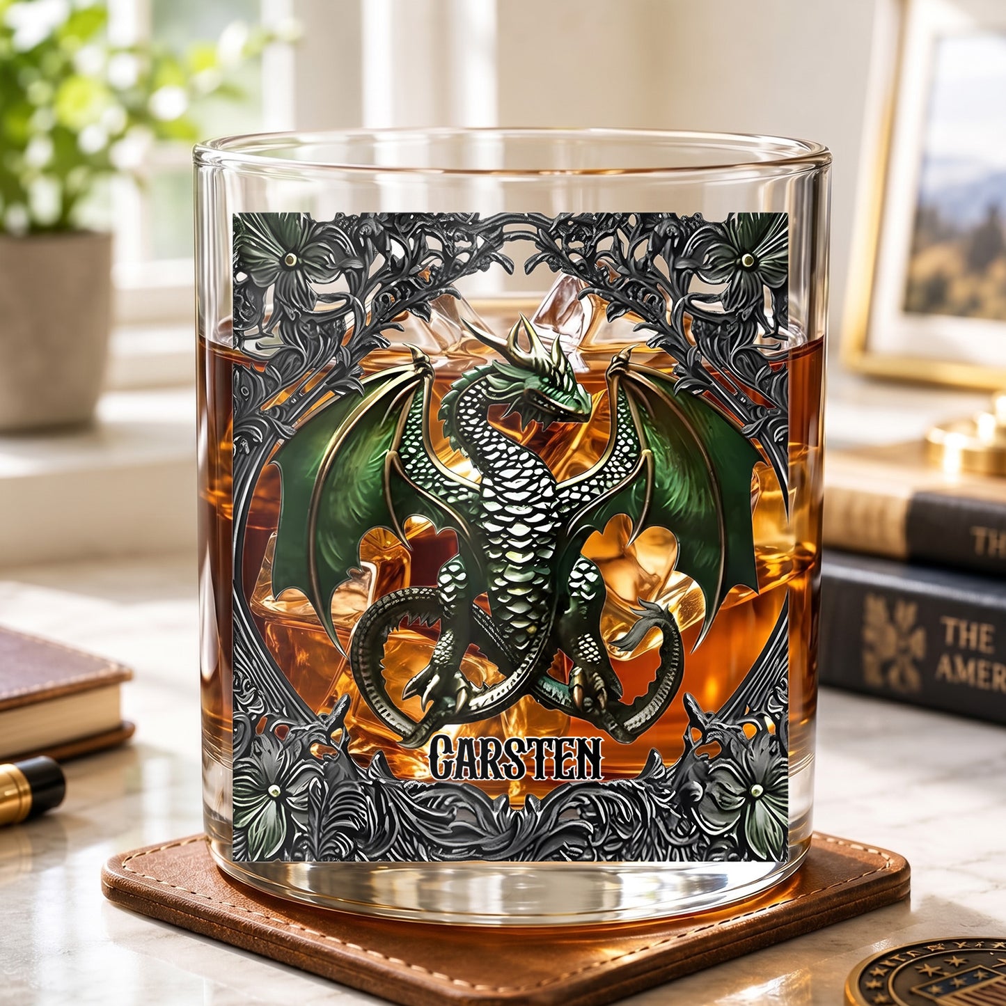 Personalized Dragon Whiskey Glass - Custom Fantasy Barware Gift