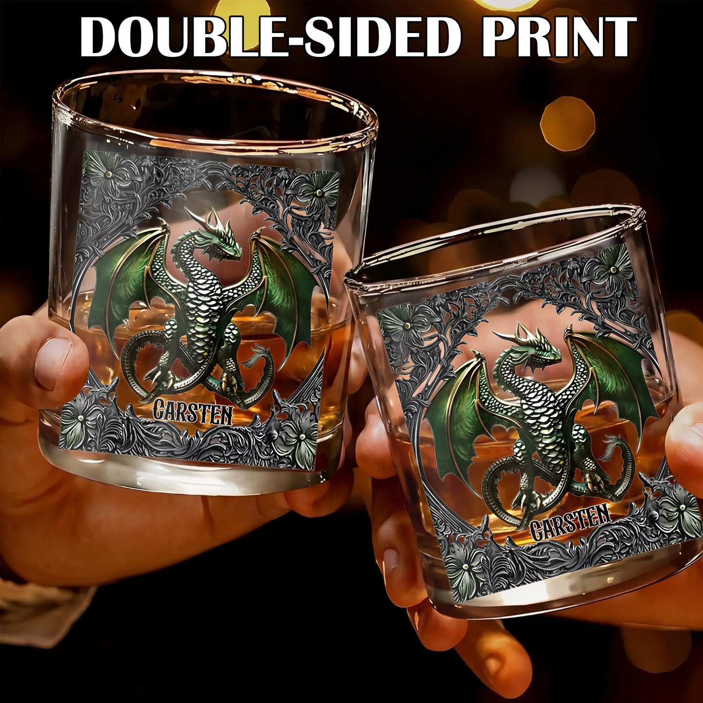 Personalized Dragon Whiskey Glass - Custom Fantasy Barware Gift