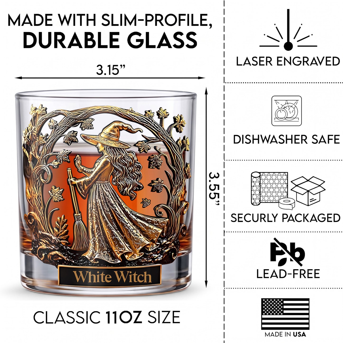 Personalized Witch Whiskey Glass - Custom Halloween Barware Gift