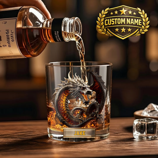 Personalized Dragon Whiskey Glass - Custom Fantasy Barware Gift