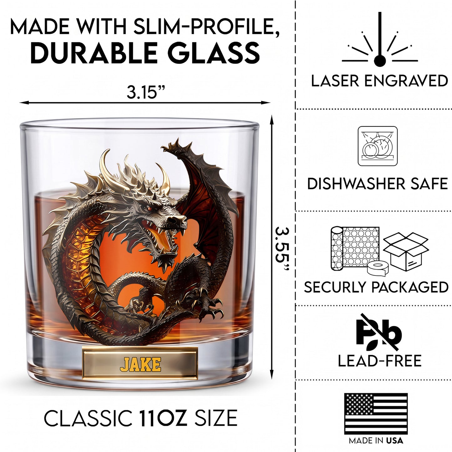 Personalized Dragon Whiskey Glass - Custom Fantasy Barware Gift