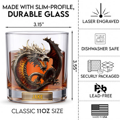 Personalized Dragon Whiskey Glass - Custom Fantasy Barware Gift