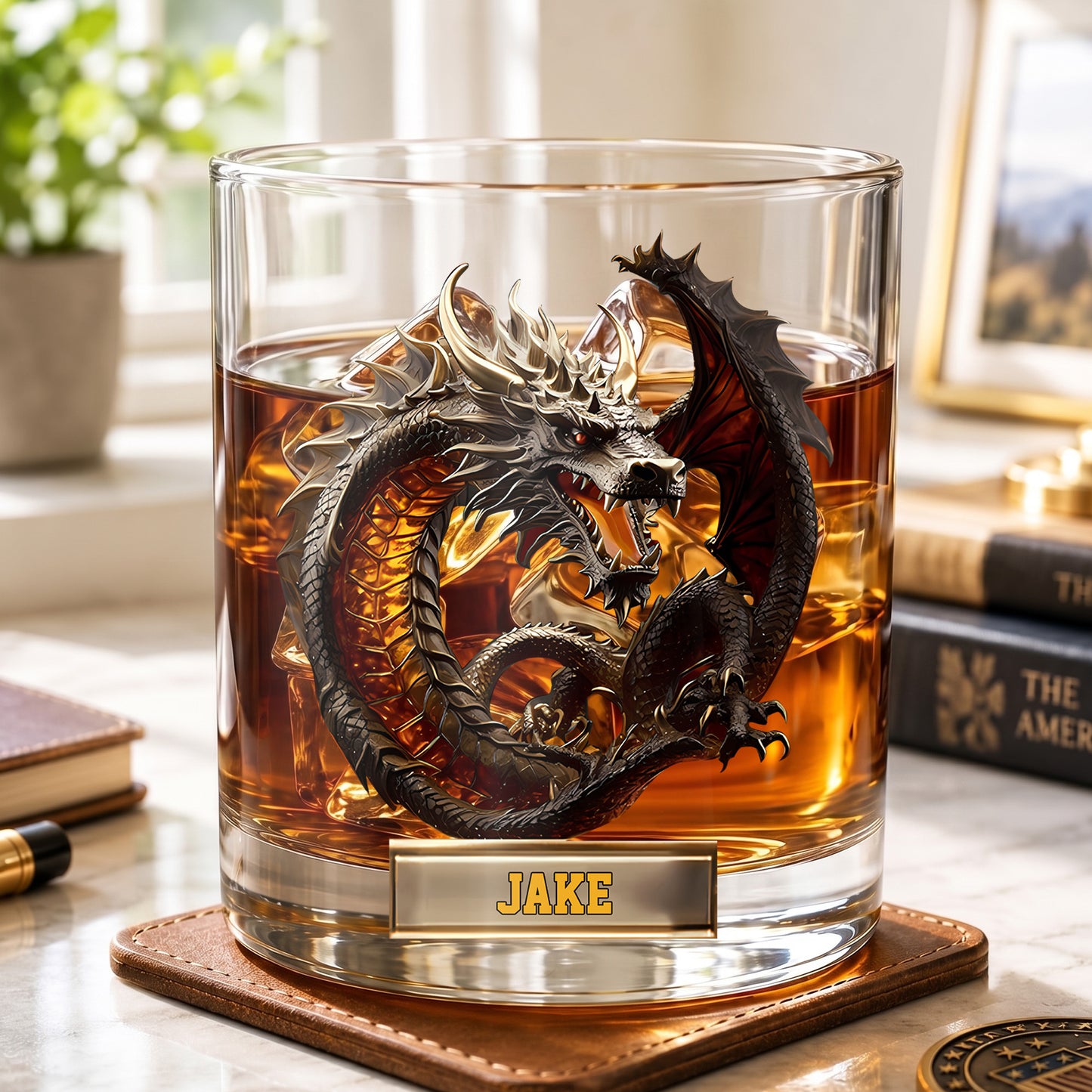 Personalized Dragon Whiskey Glass - Custom Fantasy Barware Gift