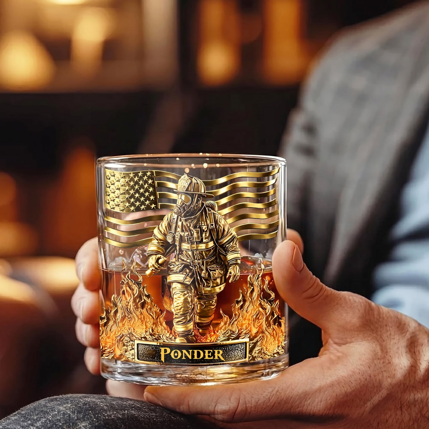 Personalized Firefighter Whiskey Glass - Custom Fire Dept Gift