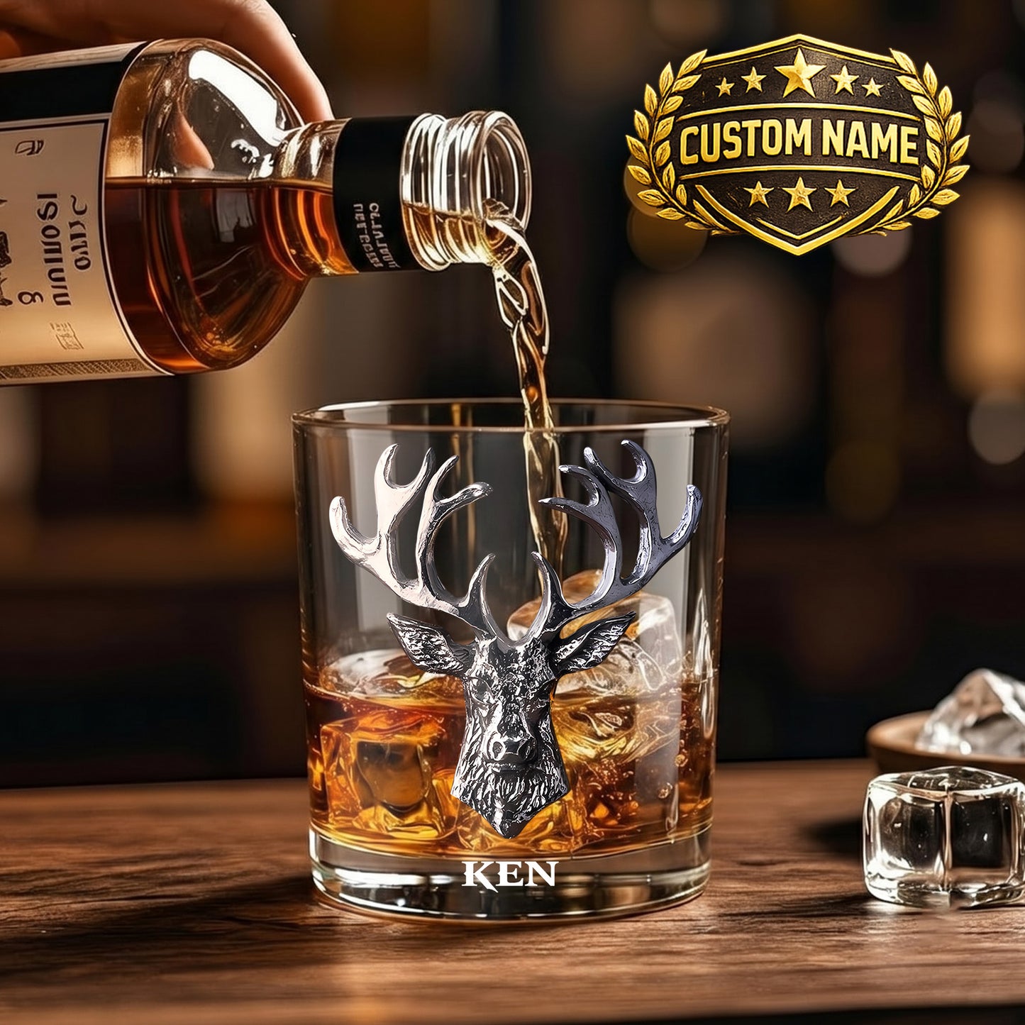 Personalized Stag Whiskey Glass - Custom Scottish Deer Gift