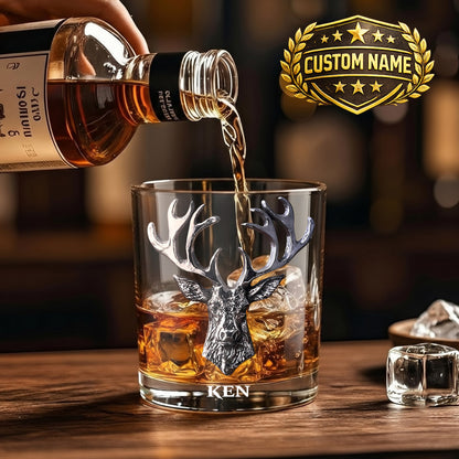 Personalized Stag Whiskey Glass - Custom Scottish Deer Gift