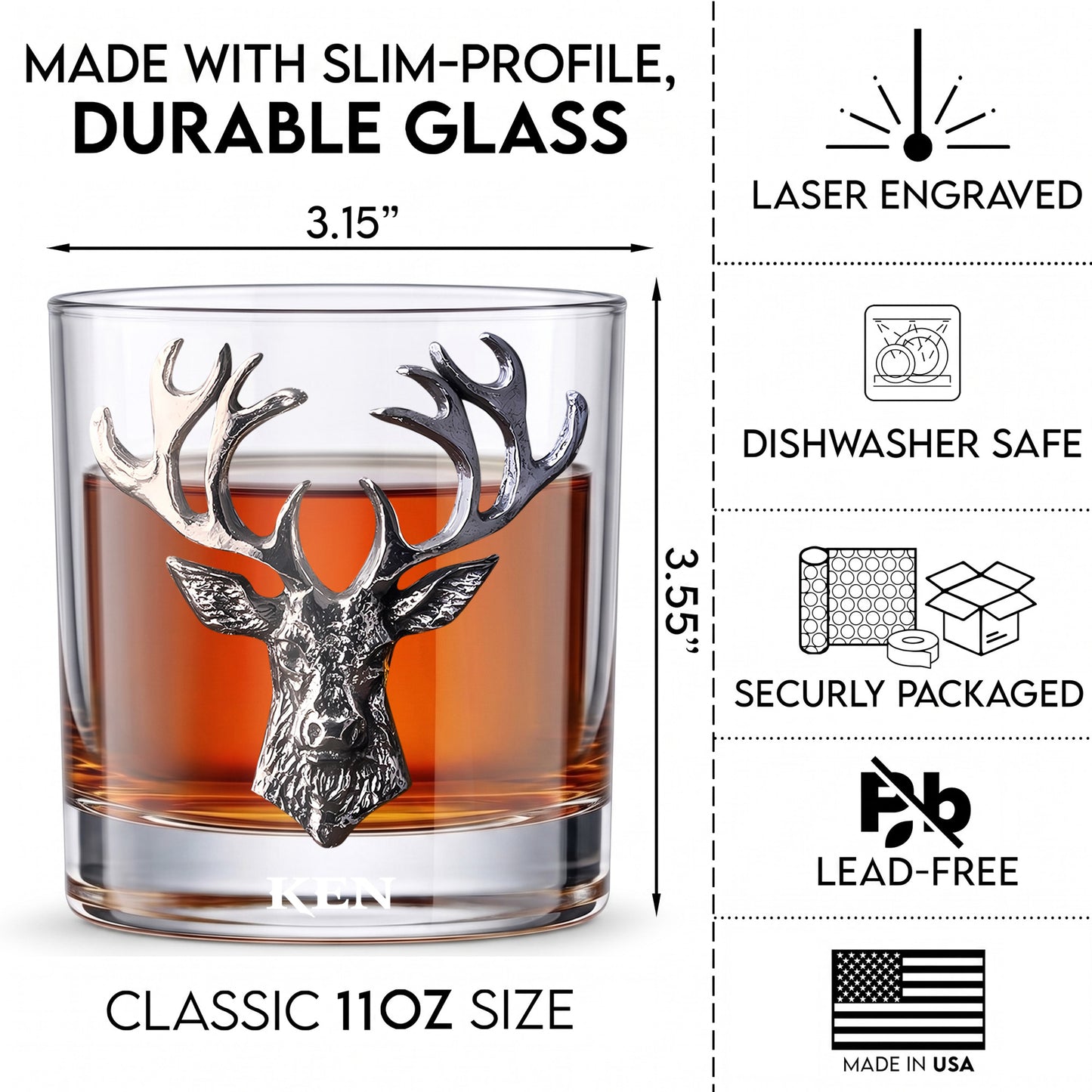Personalized Stag Whiskey Glass - Custom Scottish Deer Gift