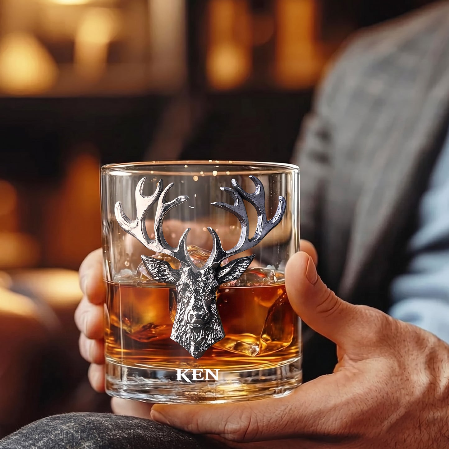 Personalized Stag Whiskey Glass - Custom Scottish Deer Gift