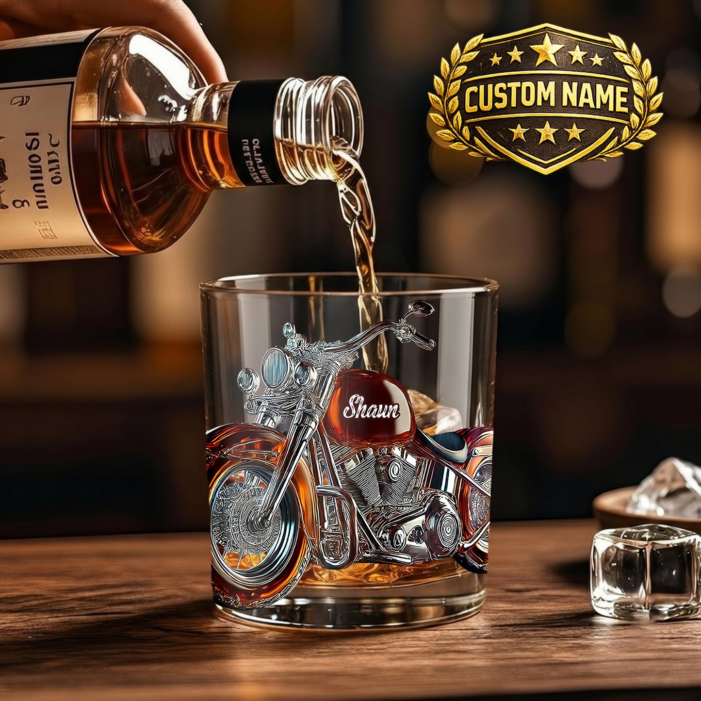 Personalized Motorcycle Whiskey Glass - Custom Biker Gift