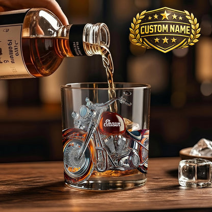 Personalized Motorcycle Whiskey Glass - Custom Biker Gift