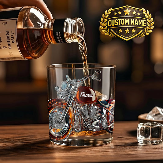Personalized Motorcycle Whiskey Glass - Custom Biker Gift