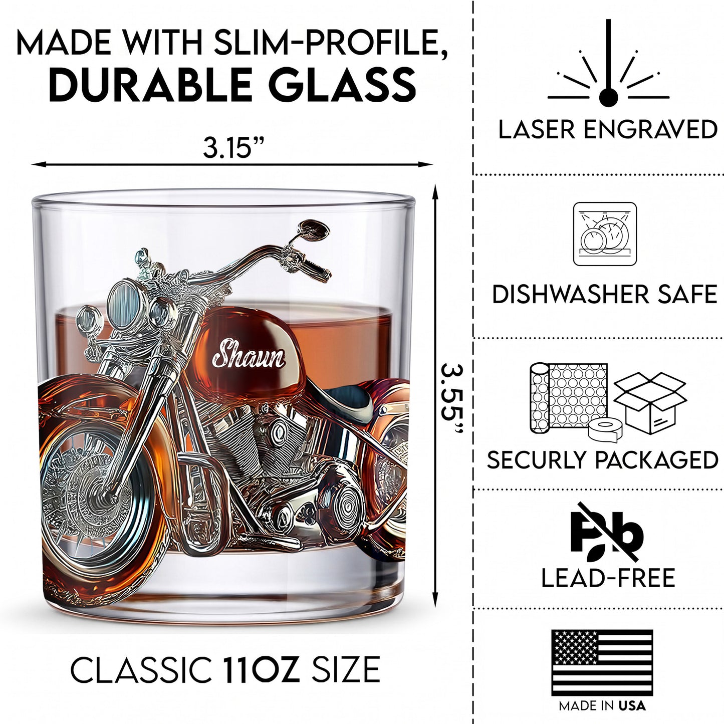 Personalized Motorcycle Whiskey Glass - Custom Biker Gift