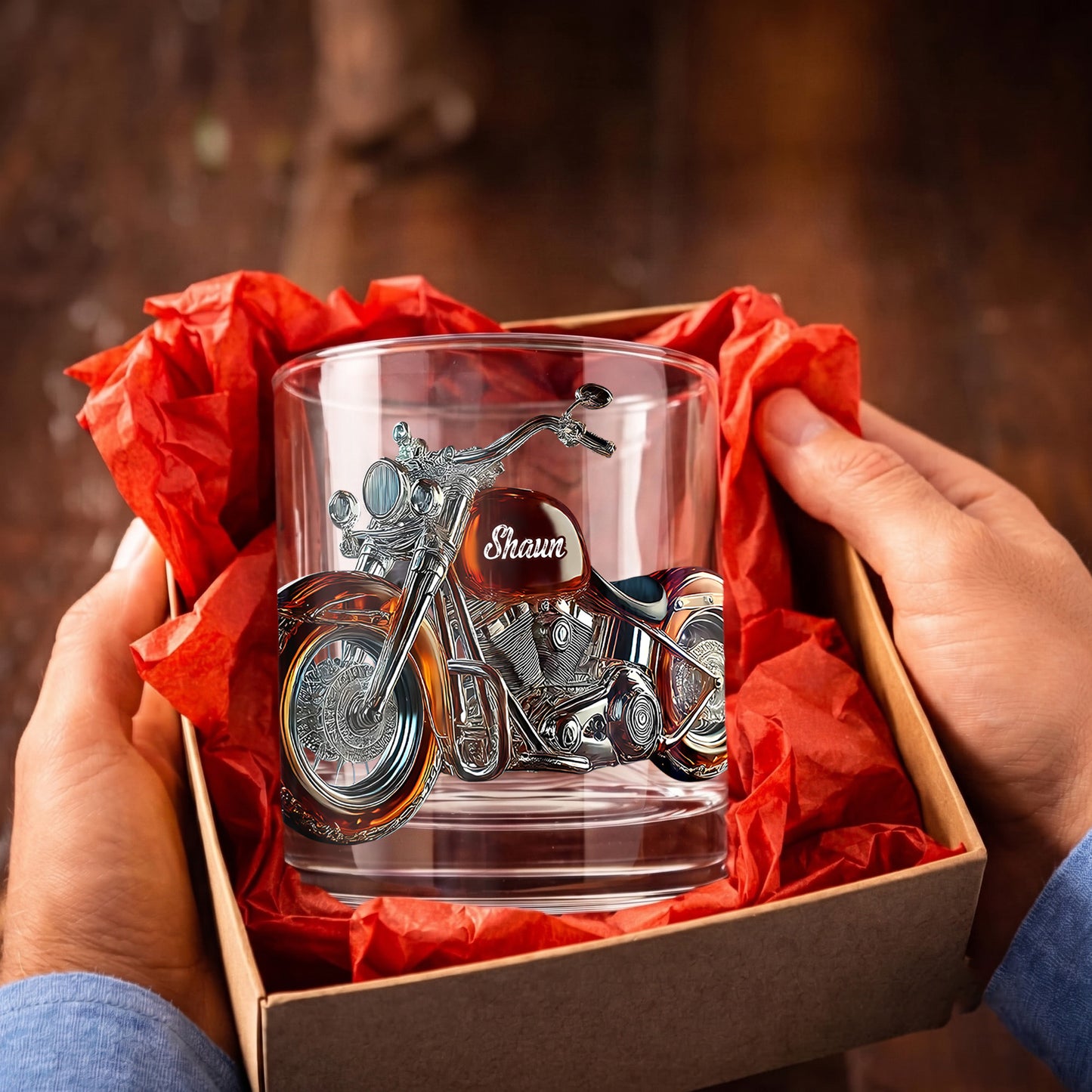 Personalized Motorcycle Whiskey Glass - Custom Biker Gift