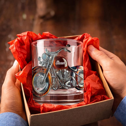 Personalized Motorcycle Whiskey Glass - Custom Biker Gift