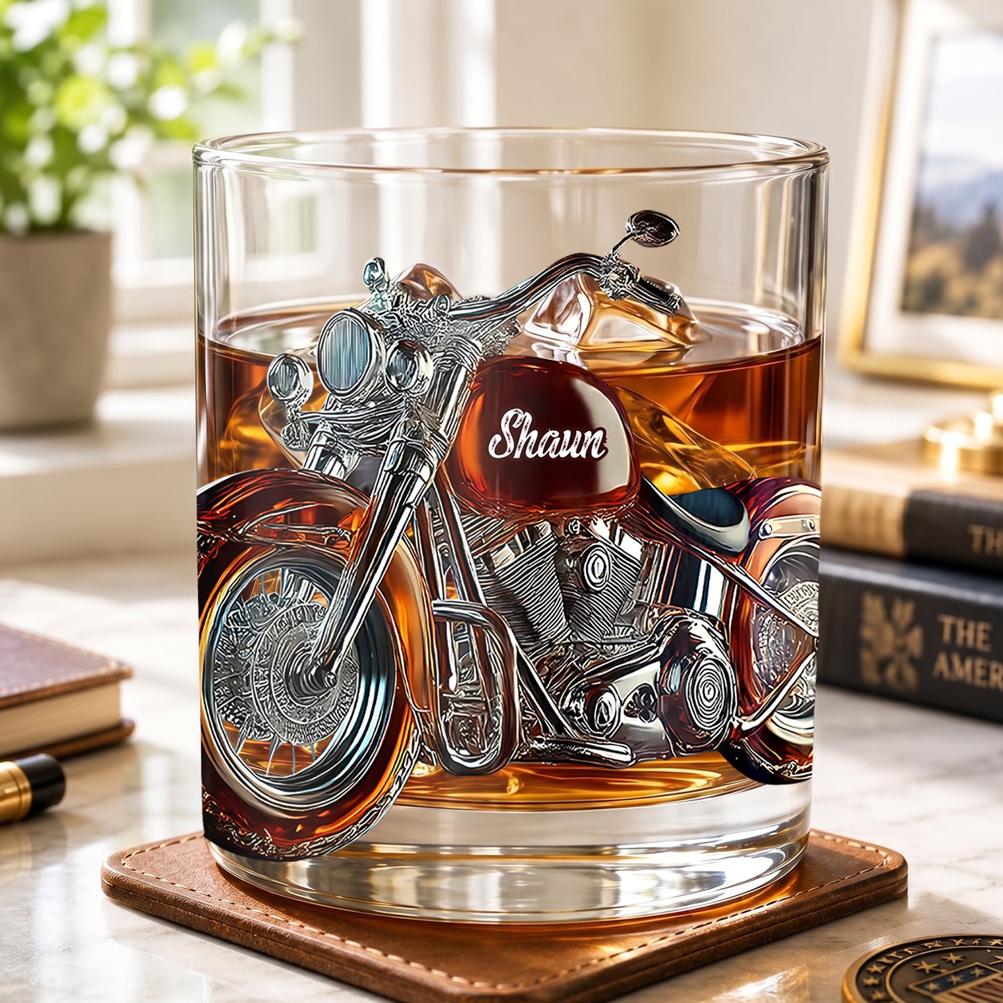 Personalized Motorcycle Whiskey Glass - Custom Biker Gift