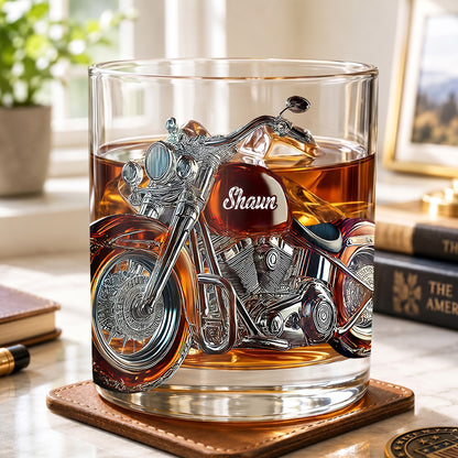 Personalized Motorcycle Whiskey Glass - Custom Biker Gift
