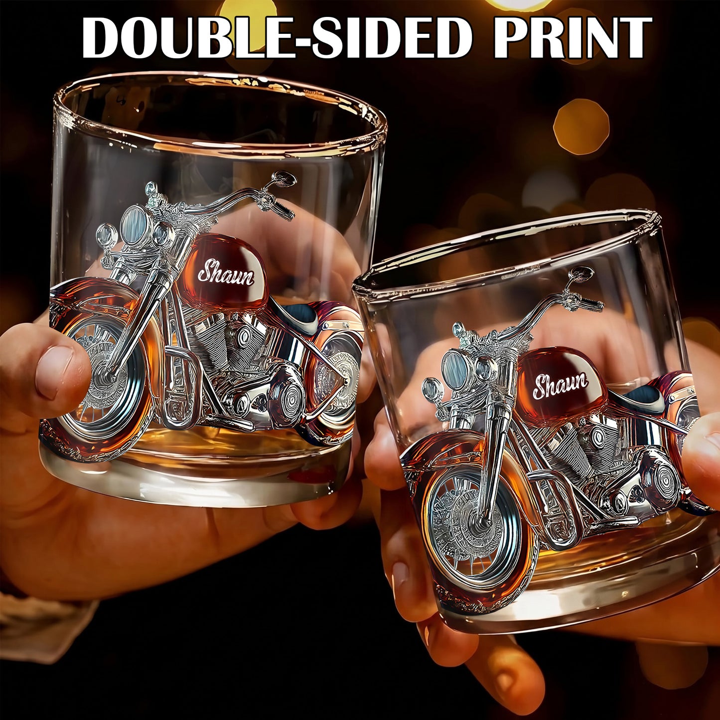 Personalized Motorcycle Whiskey Glass - Custom Biker Gift