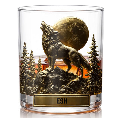 Personalized Wolf Whiskey Glass - Custom Wilderness Lover Gift