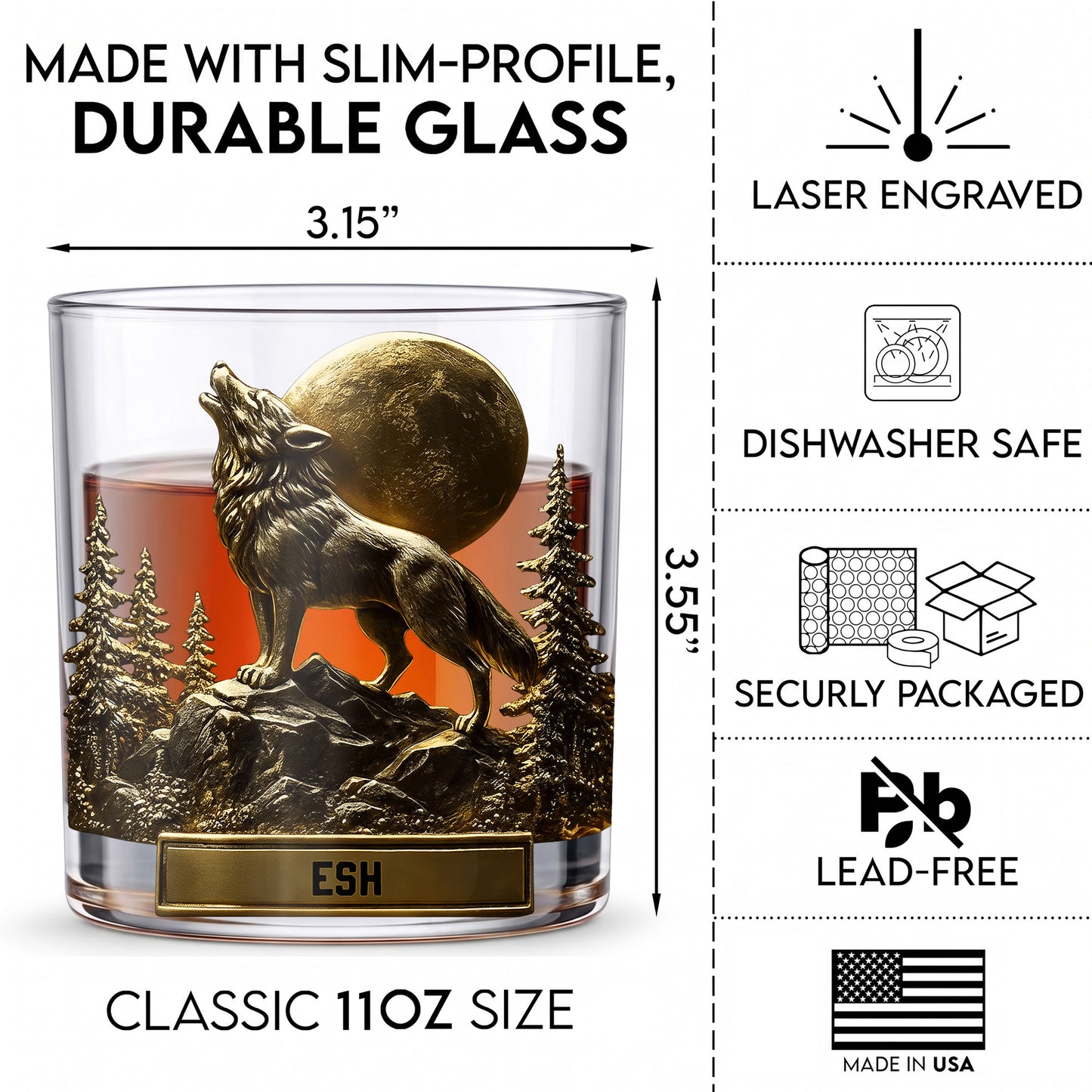 Personalized Wolf Whiskey Glass - Custom Wilderness Lover Gift